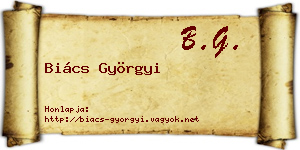 Biács Györgyi névjegykártya